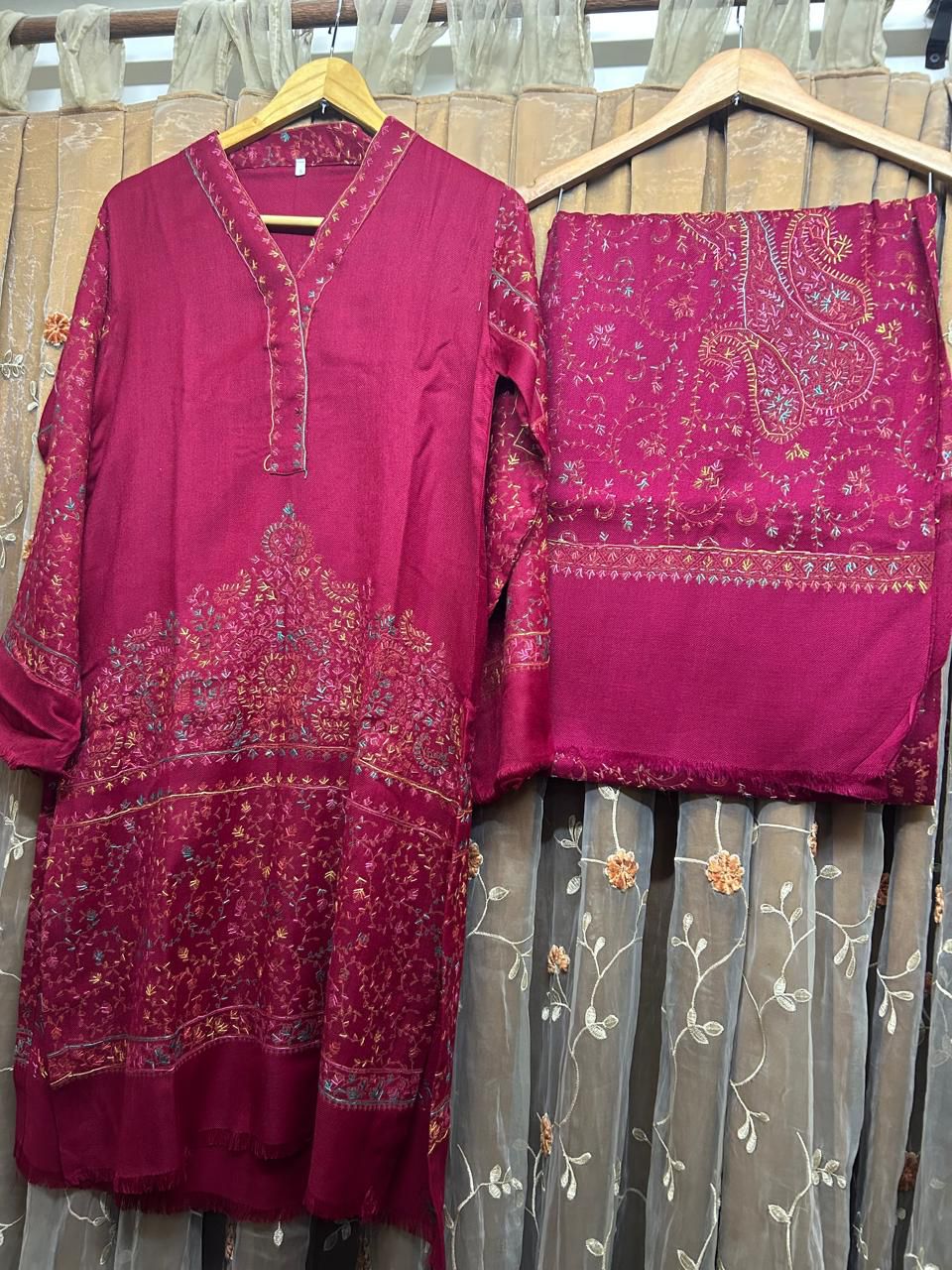 Winter Pashmina Shirt & Shawl Set – 2Pc / 3Pc Options (3 Colors)