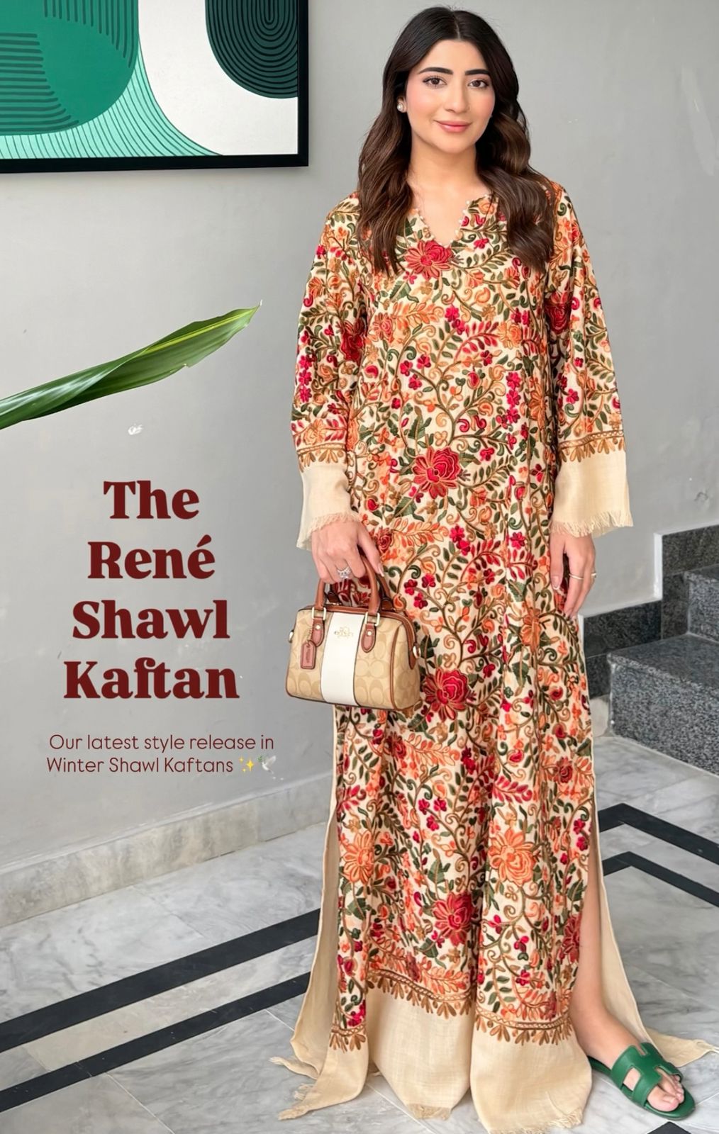 Luxury Stitched Pashmina Embroidered Kaftan – Available in S, M, L & XL