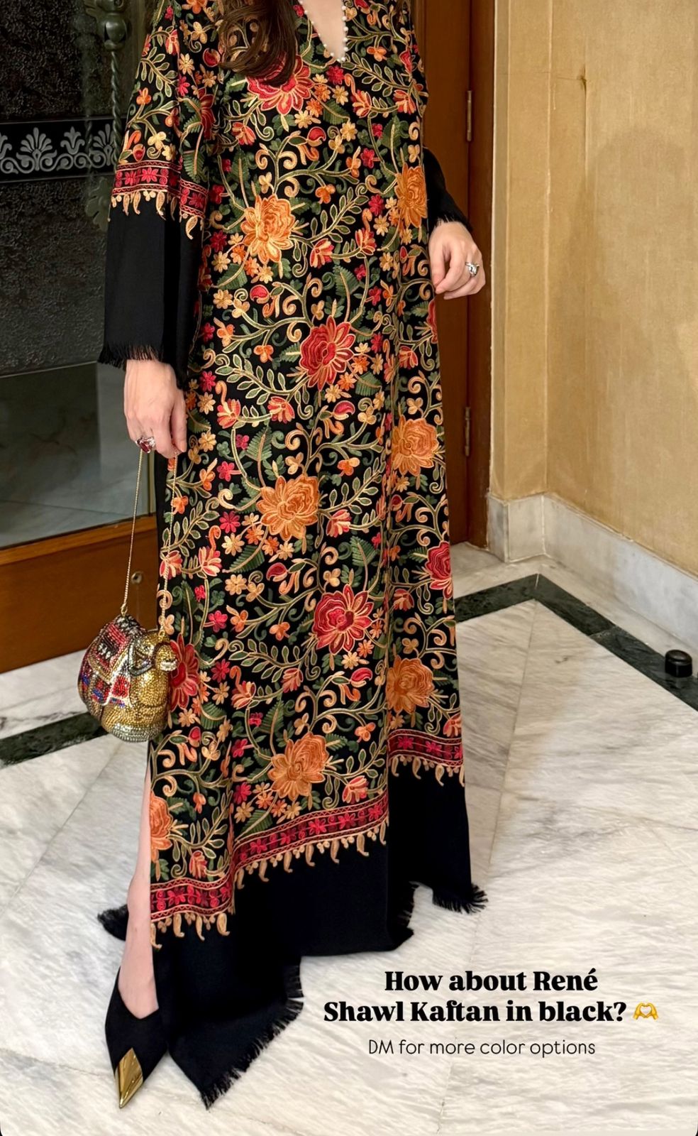 Luxury Stitched Pashmina Embroidered Kaftan – Available in S, M, L & XL