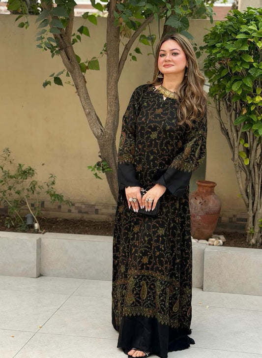 Luxury Stitched Pashmina Embroidered Kaftan – Available in S, M, L & XL
