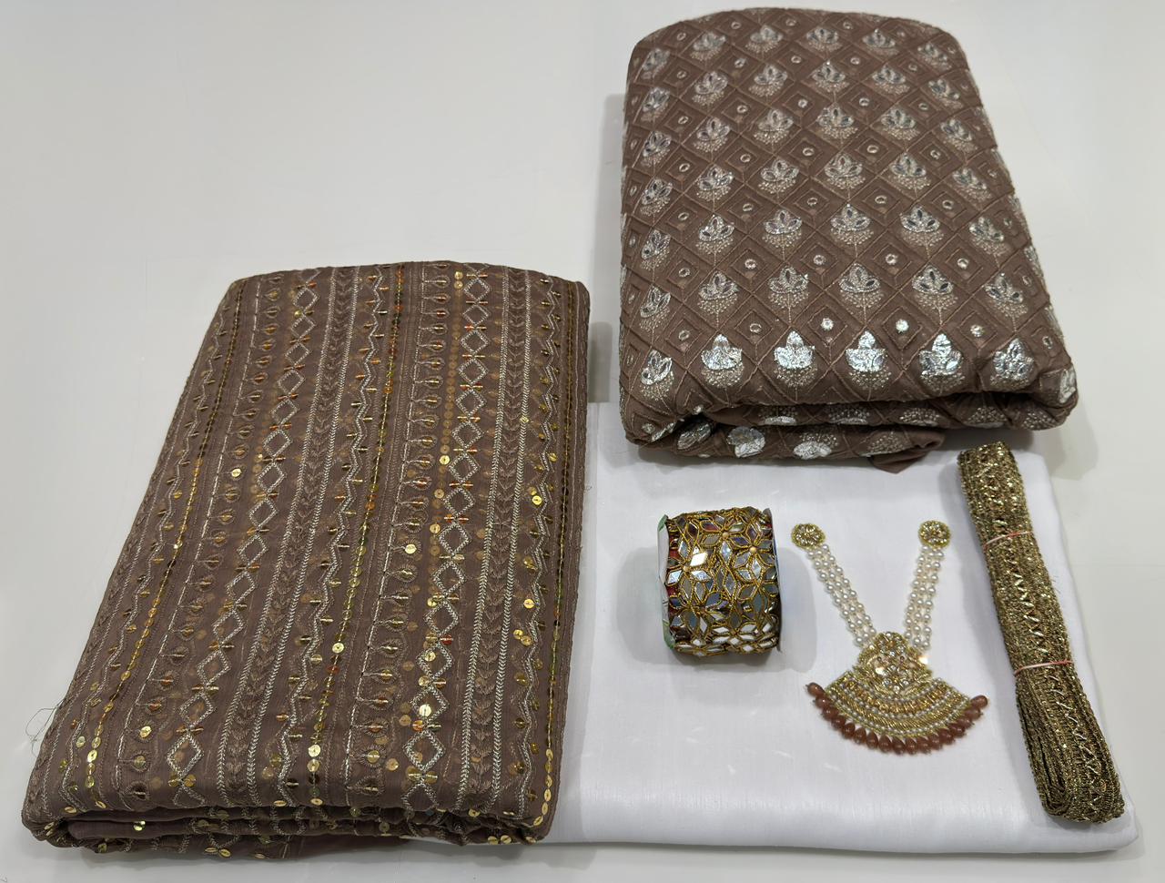 Original Chiffon Foil Work 3PC – Party & Summer Collection with Necklace, Gotta & Mirror Lace