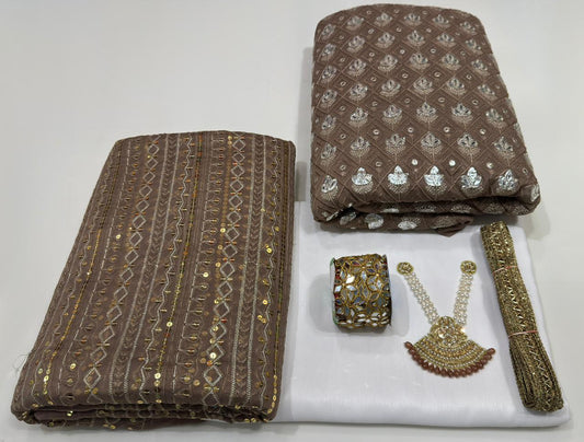 Original Chiffon Foil Work 3PC – Party & Summer Collection with Necklace, Gotta & Mirror Lace