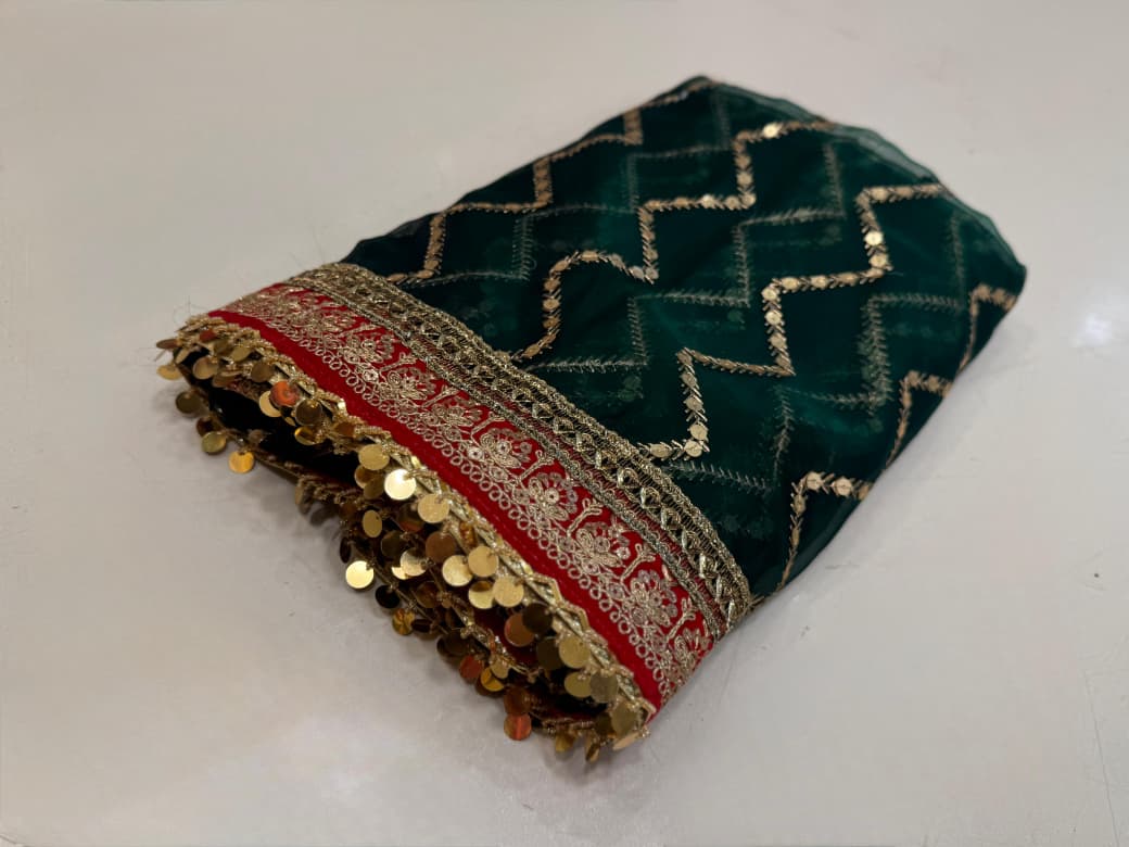 Original Dupatta with Premium Lace Work – Gotta, Velvet & Coin/Kinari Lace | Rs. 5,500