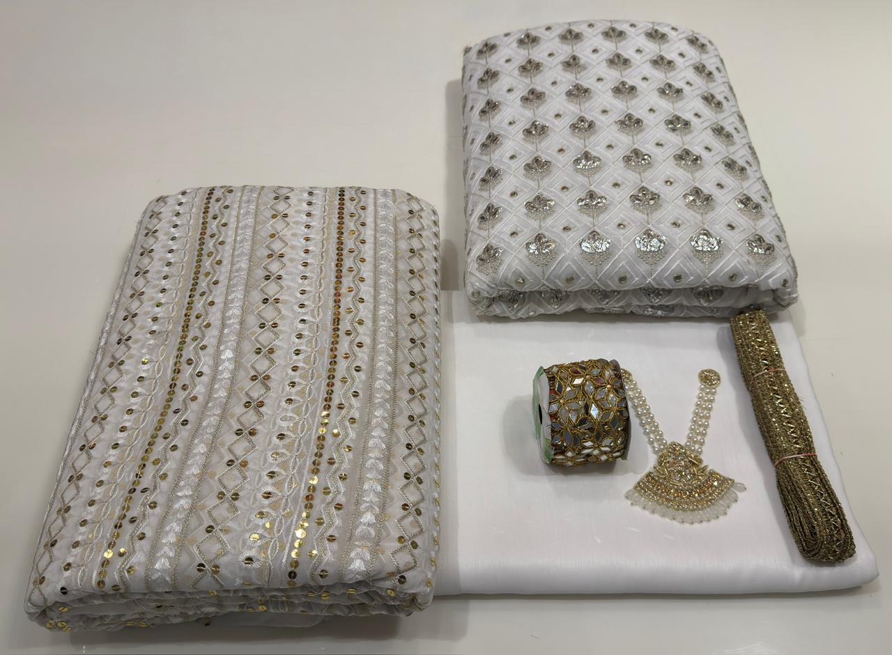 Original Chiffon Foil Work 3PC – Party & Summer Collection with Necklace, Gotta & Mirror Lace