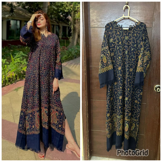 Luxury Stitched Pashmina Embroidered Kaftan – Available in S, M, L & XL